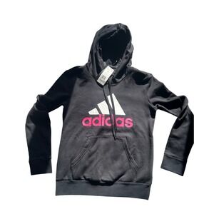 NWT Adidas Black Hoodie Womens S Logo Pink White Pullover Hooded Sweatshirt